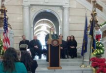 
			
				                                Luzerne County Court of Common Pleas Judge Stefanie J. Salavantis speaks Friday morning in the county courthouse rotunda after she was sworn in as the new President Judge.
                                 Jennifer Learn-Andes | Times Leader

			
		